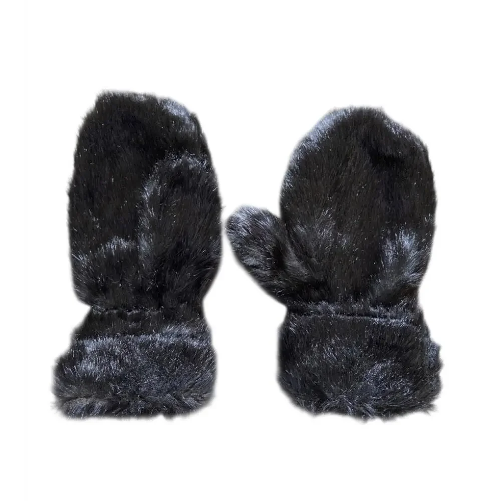 Faux Fur Mittens Fits XL Adult Winter Gloves Plush Soft Cozy Unisex